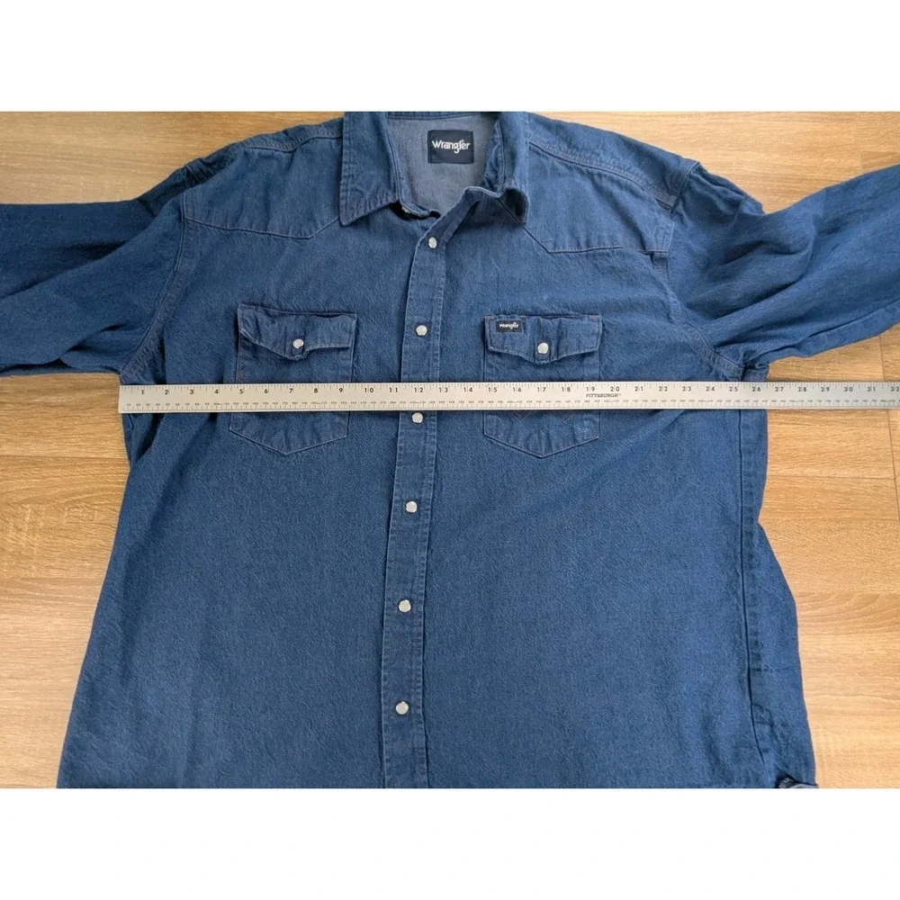 Wrangler Denim Western Shirt 2XL Blue Pearl Snap Buttons Cotton Midweight Wear